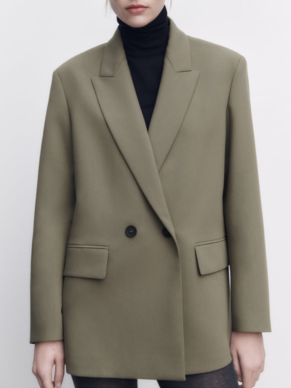 Zara Green Oversized Double Breasted Blazer SZ L EUC - Picture 2 of 7